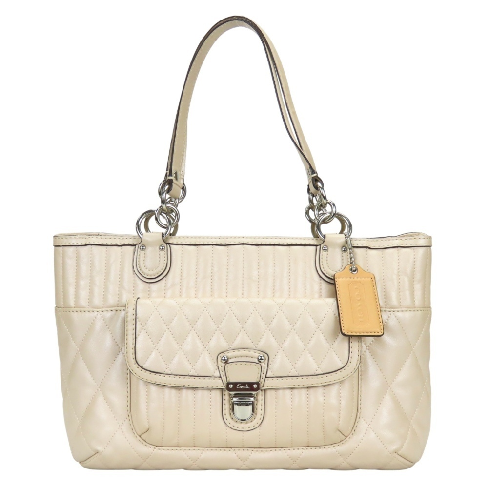 Coach Tote Bag 19857 Leather Beige Pearl Quilted Women's COACH